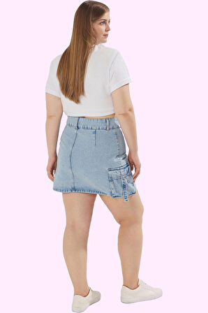 Kadın Pamuklu Denim Etek; Yüksek Bel Düz Desen Mini Boy Rahat Günlük Stil Kaliteli Malzeme