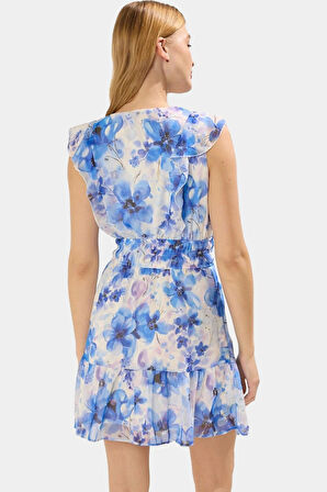 Çiçek Desenli Astarlı Mini Elbise Rahat Kesim Yazlık Dokuma Modern Stil Premium Kalite