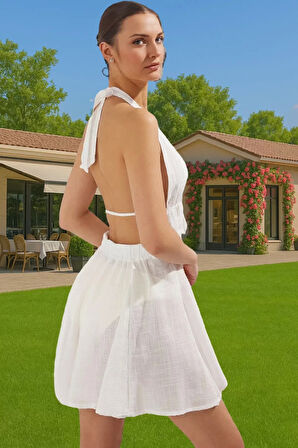 Kadın Boyundan Bağlamalı Dantelli Midi Elbise Seçkin Malzeme Trend Tasarım Özel Tasarım