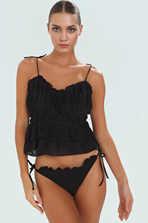 İnce Askılı Keten Bluz Yazlık Rahat Crop Pamuklu Viskoz Günlük Kullanım İçin