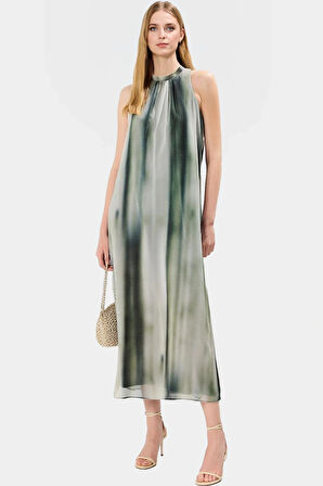 Şifon Maxi Elbise Dik Yaka Relaxed Kalıp Günlük Yazlık Yüksek Kalite Seçkin Malzeme