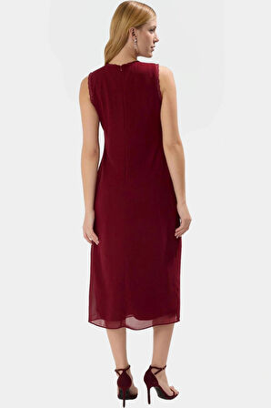 Yazlık Kolsuz Dantel Detaylı Midi Elbise A Kesim  Polyester Dokuma Trend Tasarım