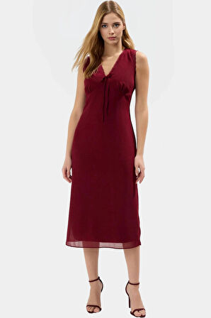 Yazlık Kolsuz Dantel Detaylı Midi Elbise A Kesim  Polyester Dokuma Trend Tasarım