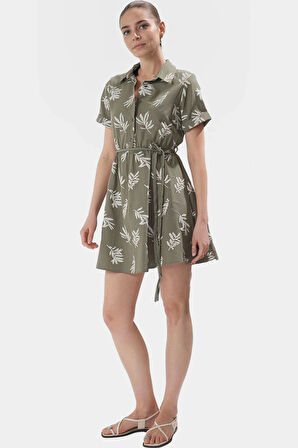 Çiçek Desenli Dokuma Mini Elbise Skater Kalıp Lastikli Rahat Yazlık Özenle Seçilmiş