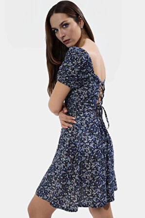 Kısa Kollu Çiçekli Mini Elbise  Viskoz Skater Rahat Yazlık Trend Tasarım Modern Stil