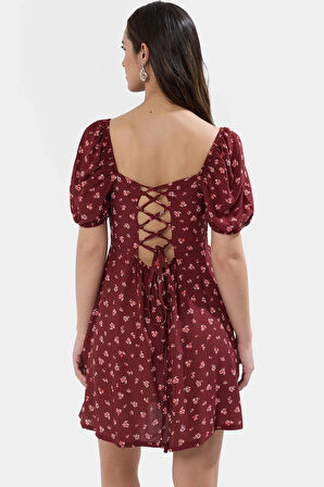 Kısa Kollu Çiçekli Mini Elbise  Viskoz Skater Rahat Yazlık Trend Tasarım Modern Stil