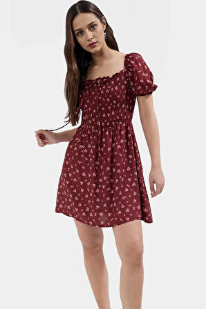 Kısa Kollu Çiçekli Mini Elbise  Viskoz Skater Rahat Yazlık Trend Tasarım Modern Stil