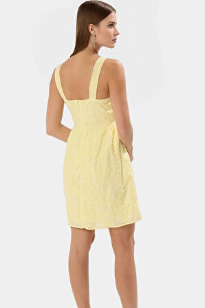 Dokuma Pamuklu Mini Elbise Belden Açılan Etekli Yazlık Mükemmel Uyum Seçkin Malzeme