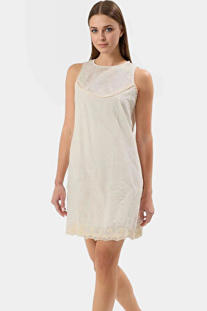 Pamuklu A line Mini Elbise Dantel Detaylı Yazlık Rahat Günlük Kullanım Profesyonel Görünüm