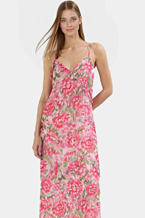 A line Kolsuz Şifon Maxi Elbise Çiçek Desenli Polyester Yazlık Seçkin Malzeme Yüksek Kalite