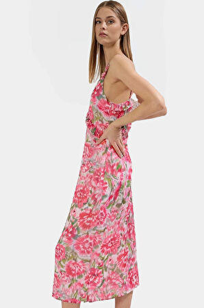 A line Kolsuz Şifon Maxi Elbise Çiçek Desenli Polyester Yazlık Seçkin Malzeme Yüksek Kalite