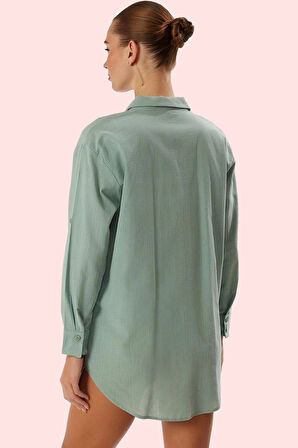 Kadın Pamuklu Plaj Gömleği Uzun Kollu Düz Desen Rahat Kalıp Yazlık Yaz Aylarının Vazgeçilmezi