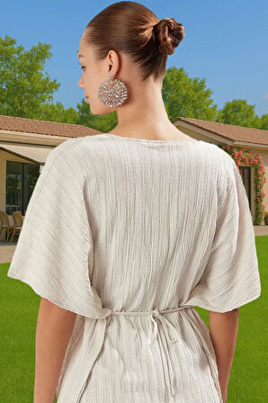 Rahat Müslin Yazlık Plaj Elbisesi Bisiklet Yaka Kısa Kol Uzun Ömürlü Premium Kalite