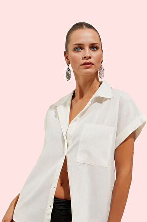 Kadın Yazlık Pamuk Dokuma Plaj Gömleği Rahat Kesim Dik Yaka Günlük Kullanım Modern Tasarım