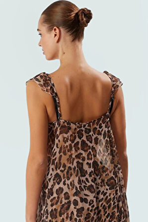 Leopar Desenli Şifon Plaj Takımı Yelek ve Şort Rahat Şık Yaz Kombininiz Profesyonel Görünüm