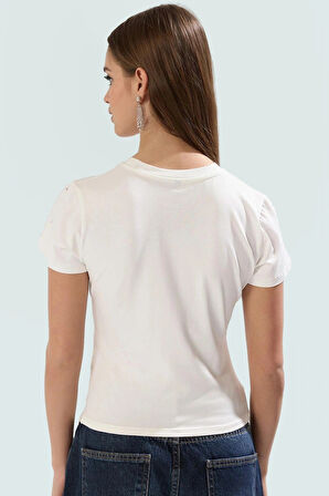 Asimetrik Taşlı T shirt Pamuklu Fitted Yazlık Dayanıklı Malzeme Modern Stil Özenle Seçilmiş