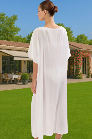 Şık Tek Kol Maxi Plaj Elbisesi Viskoz Kumaş Rahat Kalıp Konforlu Kesim Premium Kalite Modern Stil