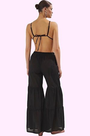 Kadın Pamuk Uzun Boy Plaj Pantolonu Rahat Vual Dokuma Günlük Kullanım Yaz Aylarının Vazgeçilmezi