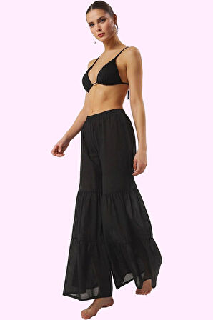 Kadın Pamuk Uzun Boy Plaj Pantolonu Rahat Vual Dokuma Günlük Kullanım Yaz Aylarının Vazgeçilmezi