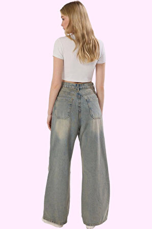Kadın Pamuk Denim Baggy Jean Pantolon Yüksek Bel Geniş Paça Günlük Stil Yaz Aylarının Vazgeçilmezi
