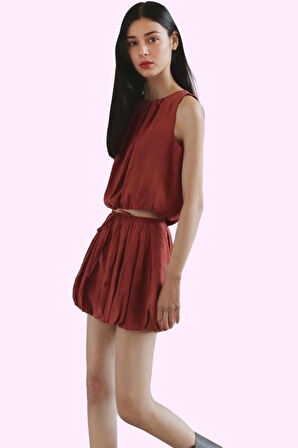 Kadın Melfi Dokuma Mini Etek Balon Siluet Yüksek Bel Yazlık Günlük Kullanım Modern Tasarım