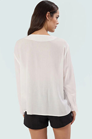 Nakışlı Balon Kol Bluz Rahat Viskon Crinkle Kumaş Günlük Stil Yüksek Kalite Şık Görünüm