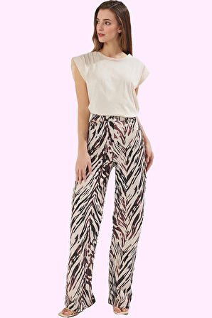 Kadın Leopar Desenli Denim Pantolon Yüksek Bel Wide Leg Rahat Günlük Kullanım Modern Tasarım