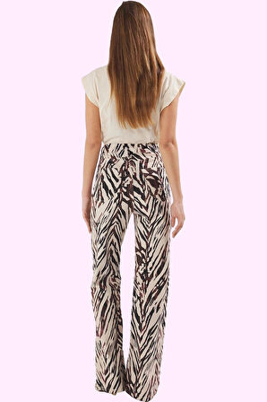 Kadın Leopar Desenli Denim Pantolon Yüksek Bel Wide Leg Rahat Günlük Kullanım Modern Tasarım