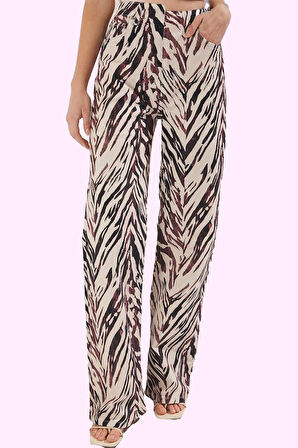 Kadın Leopar Desenli Denim Pantolon Yüksek Bel Wide Leg Rahat Günlük Kullanım Modern Tasarım