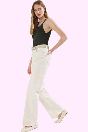 Kadın Leopar Desenli Denim Pantolon Yüksek Bel Wide Leg Rahat Günlük Kullanım Modern Tasarım