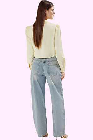 Kadın Pamuklu Baggy Jean Pantolon Düşük Bel Geniş Paça Günlük Stil Yaz Aylarının Vazgeçilmezi