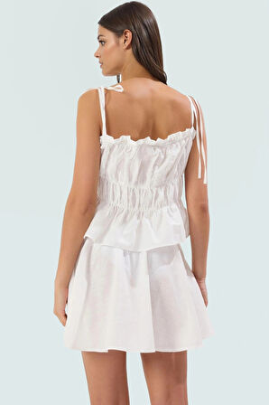 Rahat Yazlık Plaj Takımı Pamuk Mini Bluz Etek Büzgü Detaylı Reglan Kol Günlük Kullanım İçin