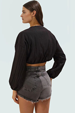 Rahat Yazlık Plaj Bluz Renk Dokuma Kumaş Bağlamalı Detay Regular Şık Görünüm