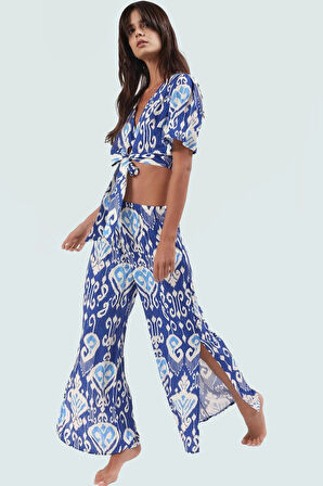 Rahat ve Şık Etnik Desenli Viskoz Bluz Pantolon Takım Yazın Gözdesi Görünüm Kaliteli İşçilik