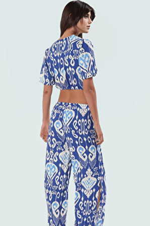 Rahat ve Şık Etnik Desenli Viskoz Bluz Pantolon Takım Yazın Gözdesi Görünüm Kaliteli İşçilik