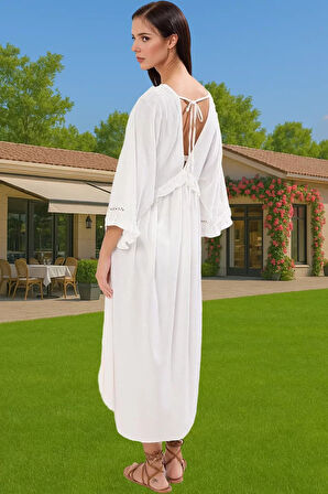 A line Maxi Plaj Elbisesi Crinkle Dokuma Viskoz Yaz Günlük Kullanım İçin Profesyonel Görünüm