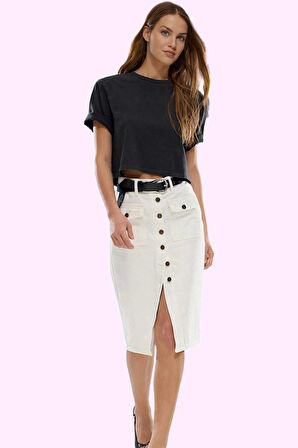 Kadın Denim Etek Pamuk Midi Boy Günlük Casual Stil Modern Tasarım Yaz Aylarının Vazgeçilmezi