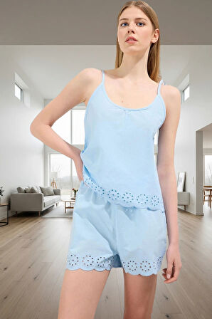 Rahat %100 Pamuk Pijama İnce Askılı Atlet ve Şort Takım Yazlık Uyku Seti Günlük Kullanım İçin