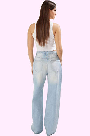 Kadın Pamuk Jean Pantolon Düşük Bel Geniş Paça Günlük Kombinler Yaz Aylarının Vazgeçilmezi