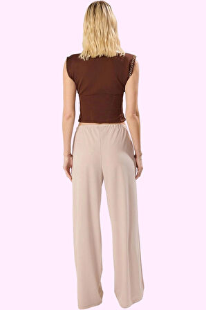 Kadın Straight Pantolon Yüksek Bel Geniş Paça Örme Kumaş Günlük Stil Yaz Aylarının Vazgeçilmezi