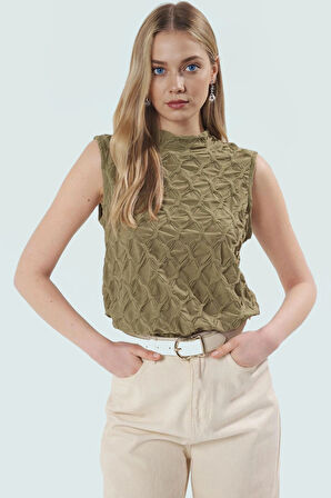 Rahat Kolsuz Bluz Yazlık Gofre Dokuma Polyester Elastan Ve Şık Mükemmel Uyum