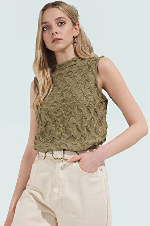 Rahat Kolsuz Bluz Yazlık Gofre Dokuma Polyester Elastan Ve Şık Mükemmel Uyum