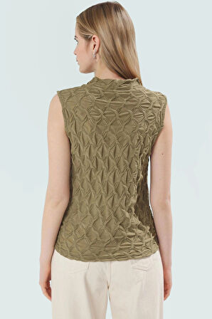 Rahat Kolsuz Bluz Yazlık Gofre Dokuma Polyester Elastan Ve Şık Mükemmel Uyum