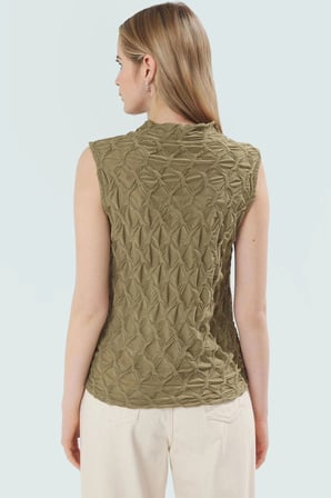 Rahat Kolsuz Bluz Yazlık Gofre Dokuma Polyester Elastan Ve Şık Mükemmel Uyum