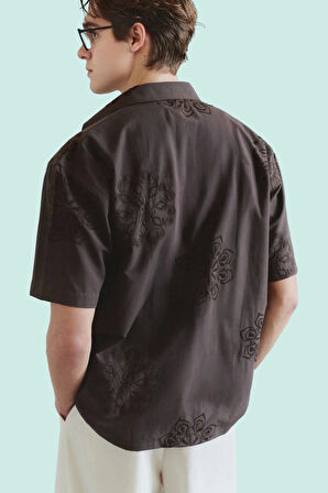 Erkek Basic Boxy Fit Brode Gömlek Nakışlı Dokuma Kumaş Yazlık Günlük Kullanım Modern Tasarım