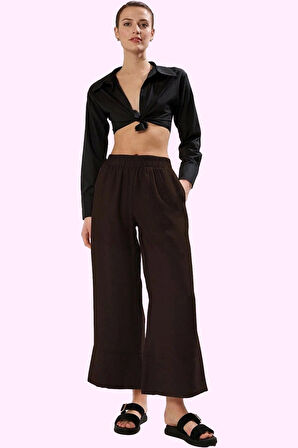 Kadın Yüksek Bel Wide Leg Dokuma Pantolon Casual Günlük Stil Hafta Sonu Yaz Aylarının Vazgeçilmezi