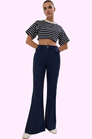 Kadın Pamuklu Bootcut Pantolon Yüksek Bel Geniş Paça Rahat Kalıp Yaz Aylarının Vazgeçilmezi