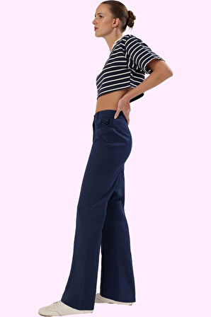 Kadın Pamuklu Bootcut Pantolon Yüksek Bel Geniş Paça Rahat Kalıp Yaz Aylarının Vazgeçilmezi