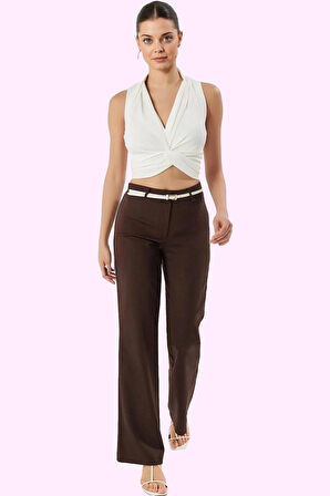 Kadın Straight Kalıp Düz Desen Uzun Boy Pantolon Günlük Kombinler İçin Yaz Aylarının Vazgeçilmezi