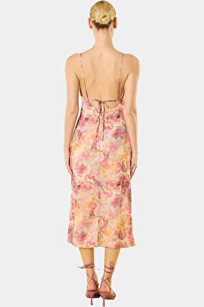 Çok Soyut Desenli A line Şifon Midi Elbise Yaz İçin Mükemmel Trend Tasarım Modern Stil